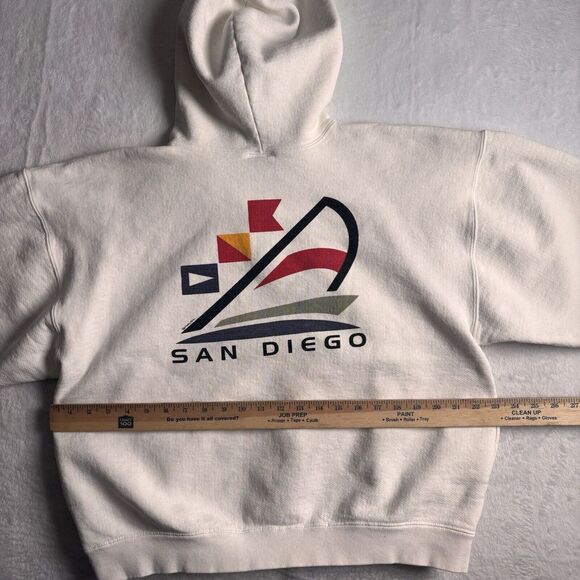 VTG Crazy‎ Shirts San Diego White Pullover 1/4 Zip Hoodie Distressed Men's M * - Picture 9 of 10